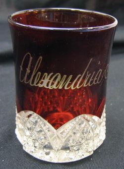 EAPG RUBY stained tumbler ALEXANDRIA IND souvenir glass  