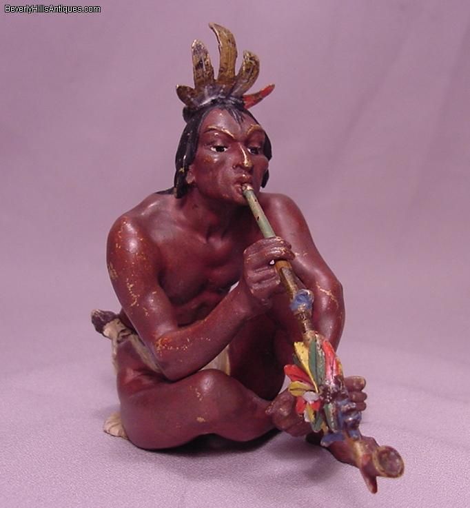 Rare Antique Bergman Vienna Bronze Indian Smoking A Pipe  