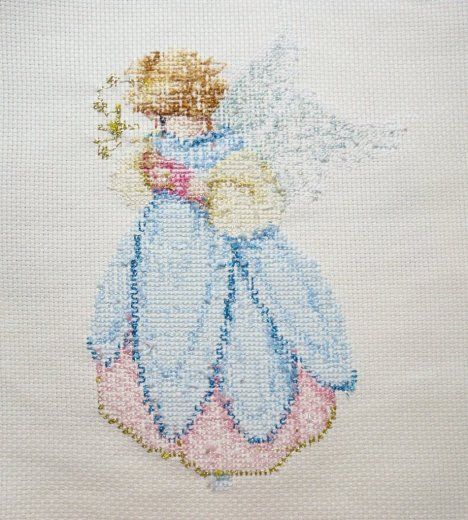 Completed Cross Stitch   L&L Angel With Baby In Arms (Mix Color 