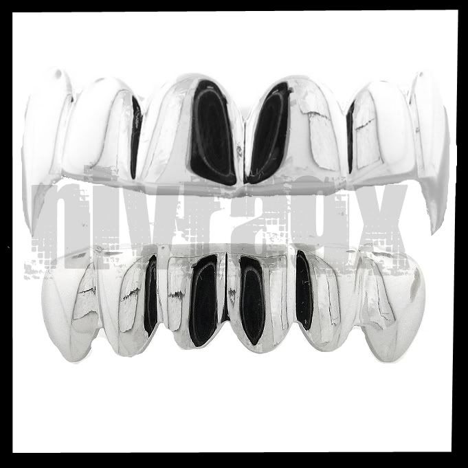 Silver Vampire Fang Grillz Top + Bottom Set Teeth Grill  