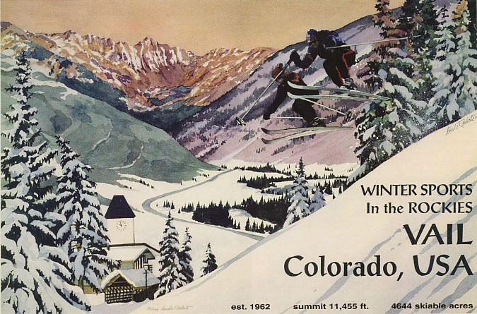 SKI WINTER poster ROCKIES VAIL COLORADO REPRO POSTER  