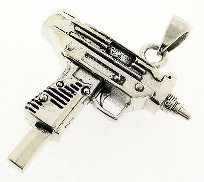 MICRO UZI MACHINE GUN PISTOL STERLING SILVER PENDANT  