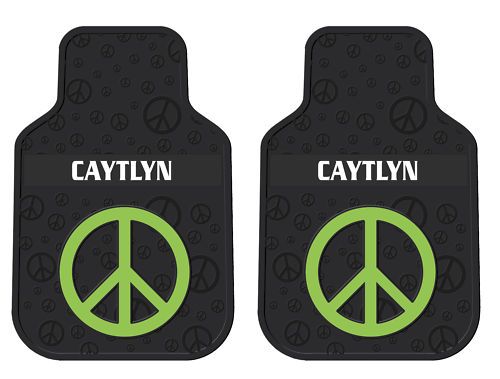 2PC NEW GREEN PEACE SIGN PERSONALIZED CAR FLOOR MATS  