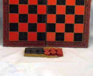 VINTAGE CHECKERS GAME BOARD AND PIECES  