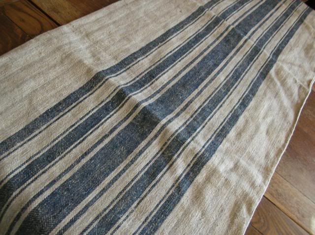 c1900 Antique MULTI BLUE STRIPE FLAX GRAIN FEED SACK LINEN BAG German 