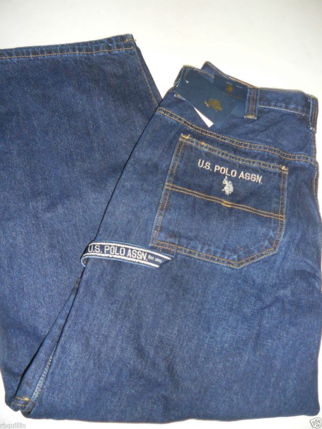 NWT US POLO ASSN Premium Carpenter Straight Full Leg Denim Blue Jeans 