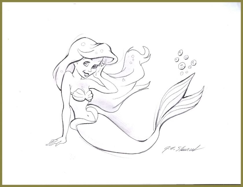 ORIGINAL ARIEL PENCIL DRAWING BY FORMER DISNEY ARTIST    