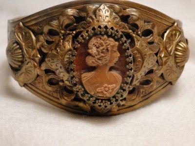 Vintage Karu Fifth Avenue Ornate Cameo Hinged Bracelet  