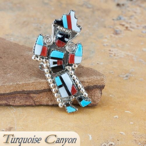 Zuni Rainbow Man Turquoise Inlay Ring Size 7 Ffa  