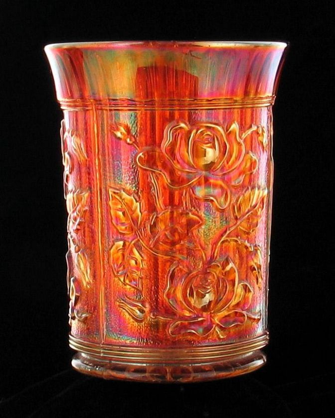   IMPERIAL RADIUM LUSTRE OPEN ROSE MARIGOLD CARNIVAL GLASS TUMBLER