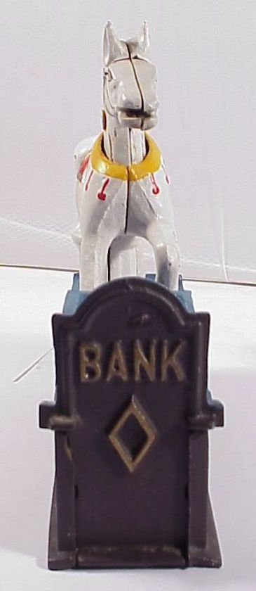 White Cast Iron Trick Pony Mechanical Bank  