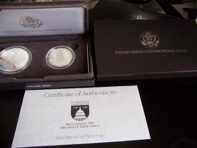 1989 US CONGRESSIONAL PROOF SILVER DOLLAR 2 COIN SET  