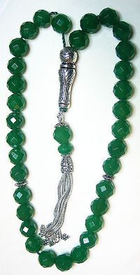 PRAYER BEADS KOMBOLOI LARGE FACETED EMERALD & STERLING   TASBIH 