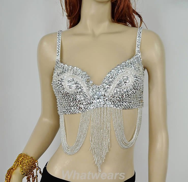 Belly Dance New Sexy Crystal Tassels Sequin Top Bra B44  