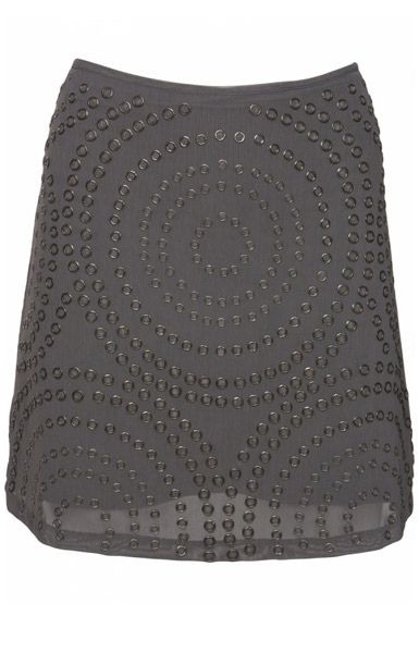 TOPSHOP CHRISTOPHER KANE GREY MESH RIVIT SKIRT 12 14  