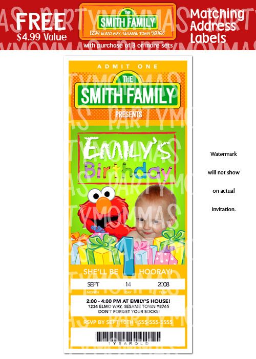 ELMO Birthday Party TICKET Invitations  