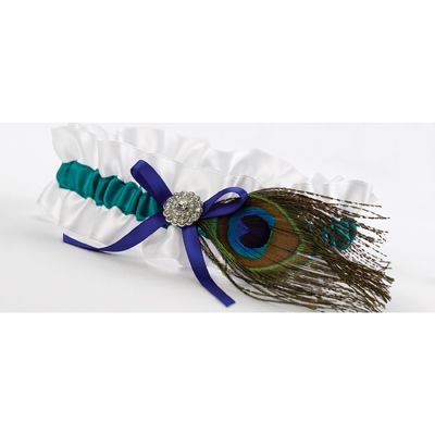 Peacock Feather Bridal Garter Wedding Jade Royal Blue  