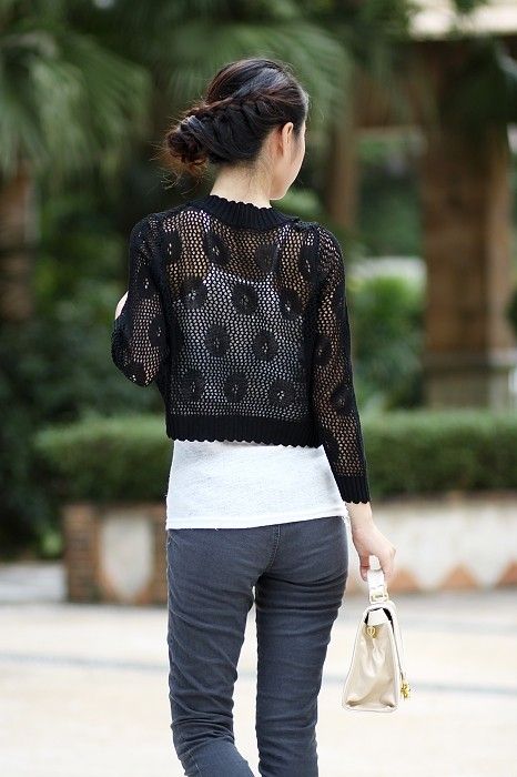 New Lady Cutie Elegant Floral Lace Knit Bolero Jacket Shrug Top 