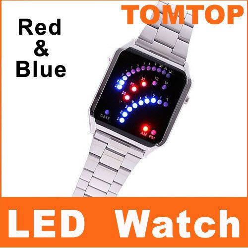 Digital 29 LED Lady Men Sport Watch Silver Steel Band  