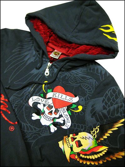 Exc Womens Designer Ed Hardy Christian Audigier Zip Hoodie Sweatshirt 