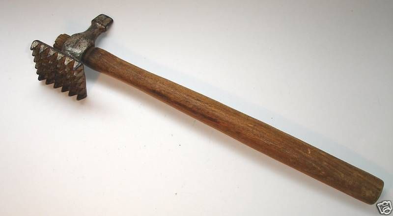 Very old handmade wooden handle meat tenderizer  