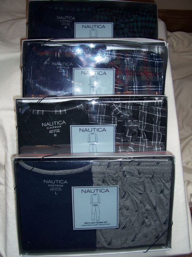 MENS NAUTICA PAJAMA BOXED SET M L SHIRT TOP PANTS KNIT LONG SLEEVE RET 