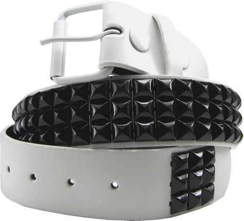 Black Stud Pyramid Punk White Leather Belt XXL(43 45)  