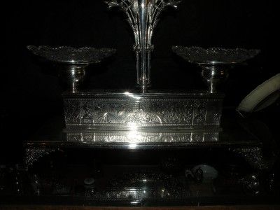 ANTIQUE SILVER PLATE AND CUT GLASS EPERGNE MERIDEN  