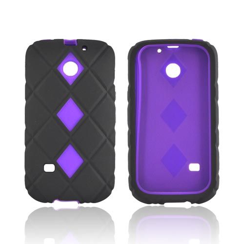 Black Purple Rubberized Dual Layer Hard Silicone Case Cover For Huawei 