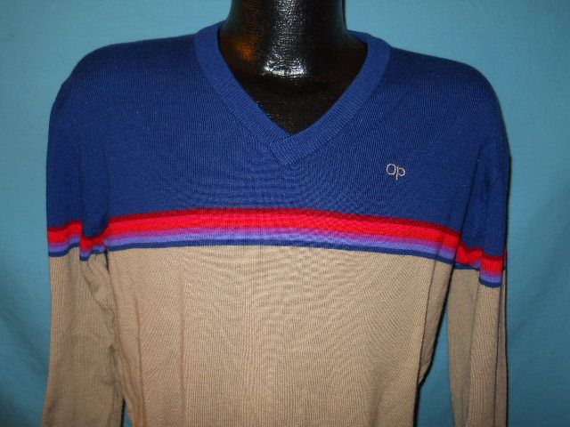 vintage OCEAN PACIFIC V NECK RAINBOW SURF SKI SWEATER M  