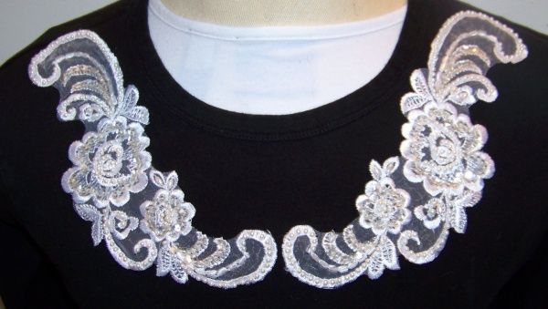   Pearl Sequin Pageant Boutique DIY Wedding Lace Applique #3  