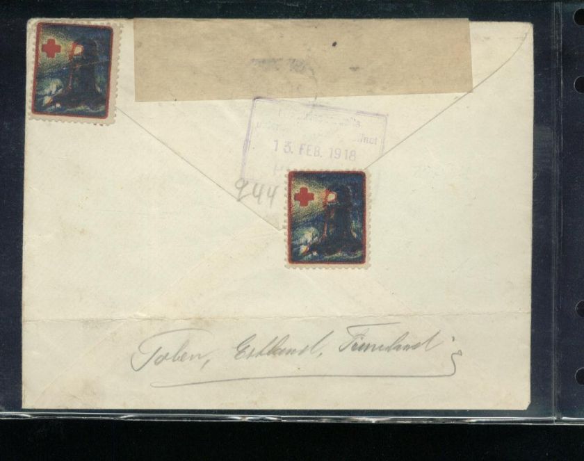 NORWAY censored cover 1918 to Germany.RED CROSS stamps  