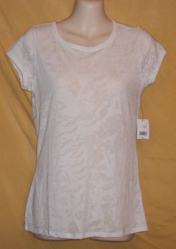 Tahari white Ann Knit burn out tee t shirt top $68  