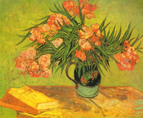 VAN GOGH REPRO VASE OLEANDERS & BOOKS FRAMED XLG CANVAS  