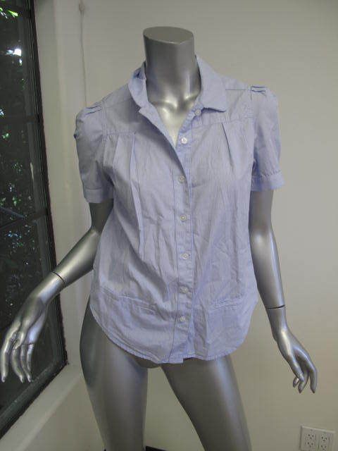 Steven Alan Blue/White Tiny Pinstripe Button Down Short Sleeve Blouse 