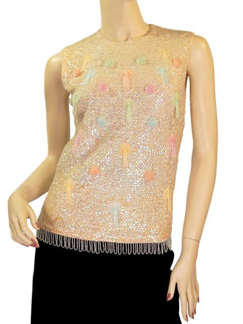 Vintage Sequined Sweater Shell Pastel Beads 1950’S  