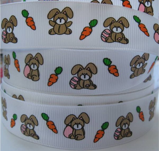 RABBIT EASTER Carrot GROSGRAIN RIBBON HAIR BOW PRINTED RIBBON BY 