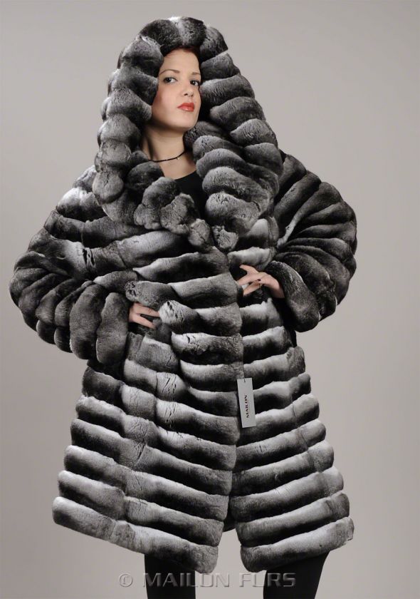 Hooded genuine Empress Chinchilla full skin fur coat   All Sizes   XS 