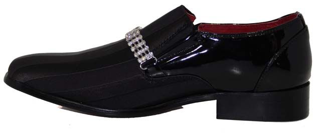 Mens Black Shoe Diamonte Buckle All Sizes 40 41 42 43 44 45 46  