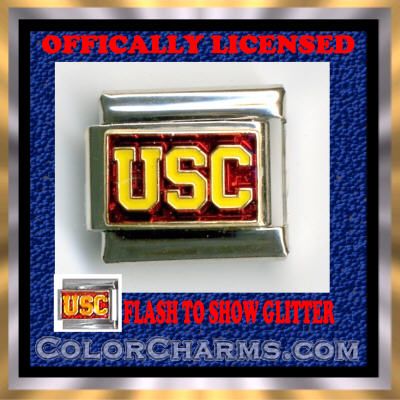 USC LICENSED COLLEGE 9mm GLITTER Italian Modular Charm  