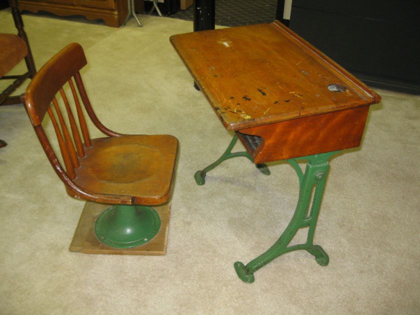 19th Century Elementary School Desk and Chair by Kenney Bros 