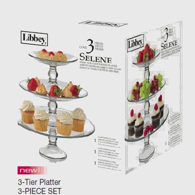 Libbey Glass Selene 3 Tier Glass Footed Platter Server  