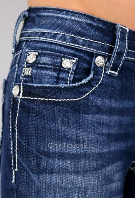 Miss Me Jeans Crystal Stitch Aloha Flower Denim Boot Cut JP5473B Sz 25 