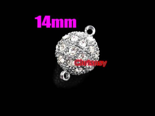 14mm Open Crystal Ball Magnetic Clasp Silver Plated 4x  