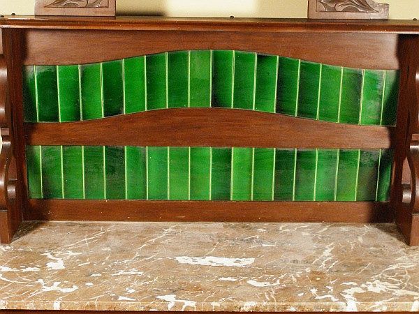 Dark Walnut Victorian Washstand Vanity W/ Marble &Tiles  