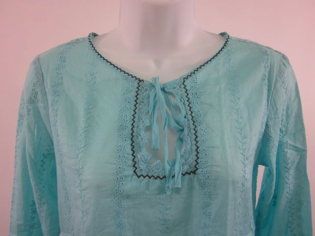 ANTHROPOLOGIE RUTH Teal Eyelet Long Sleeve Blouse 4  