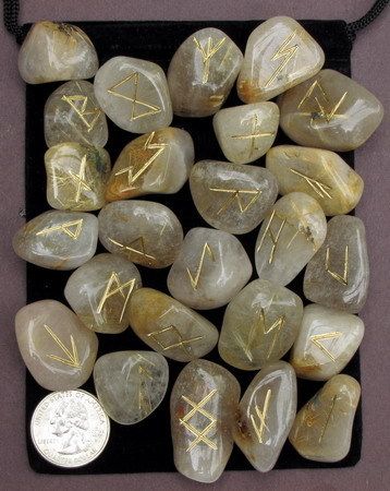 RUTILATED QUARTZ RUNES 25 Elder Futhark runestones GOLD  