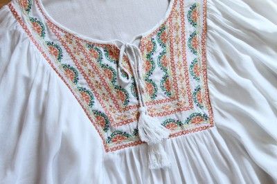 Daydream Boho Top 70s Vtg. Blouse, White Anthropologie Earring lot S 