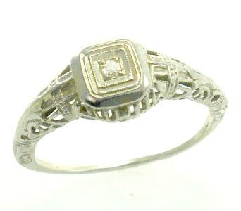 Antique Deco Diamond 18K White Gold Vintage Engagement Ring Old 6 1/2 