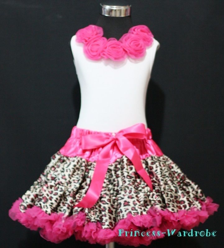 Hot Pink Leopard Pettiskirt and White Pettitop Set 1 8Y  
